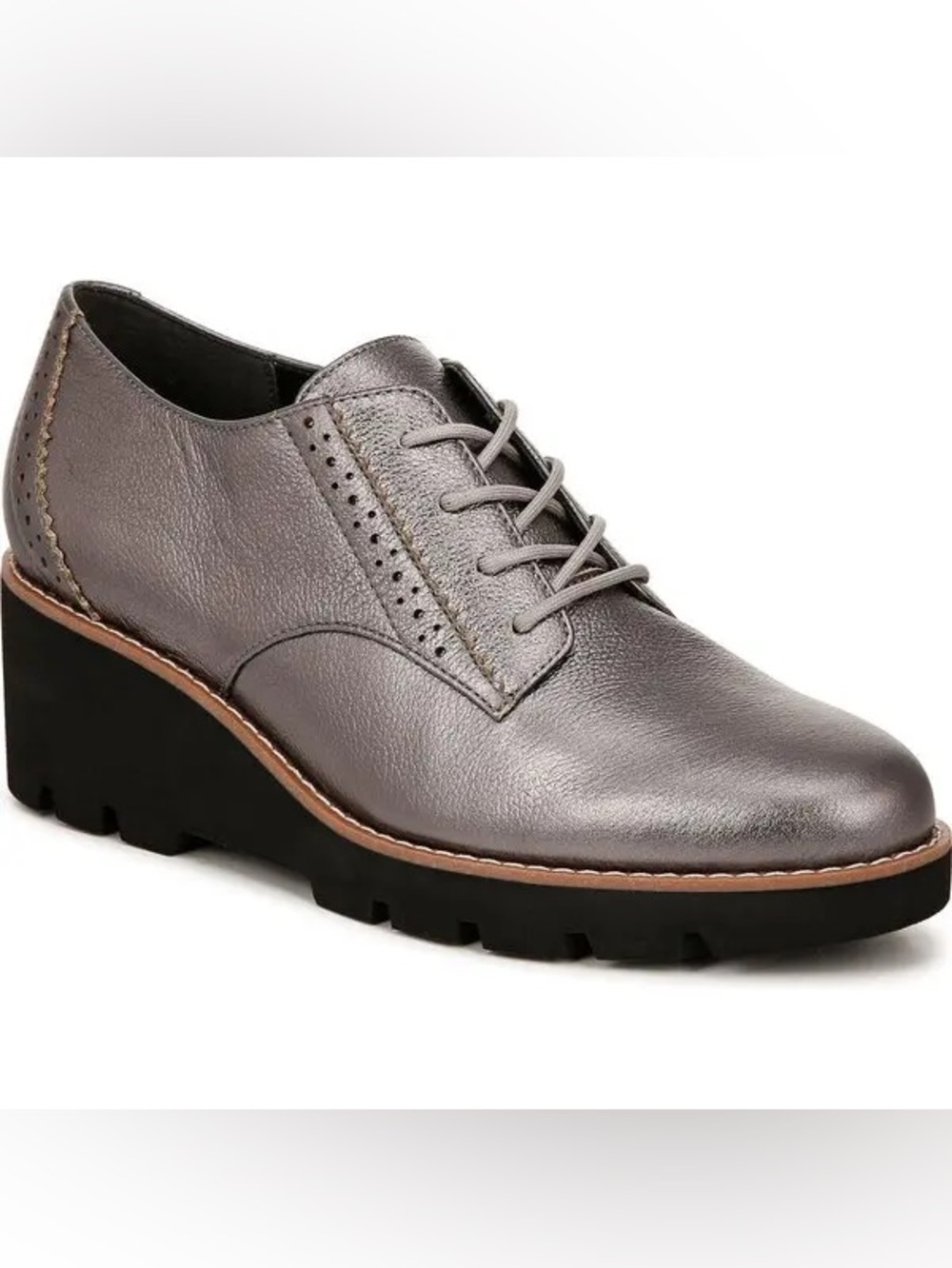 Vionic Anaheim Pewter Metallic Derby Oxfords Wedges
